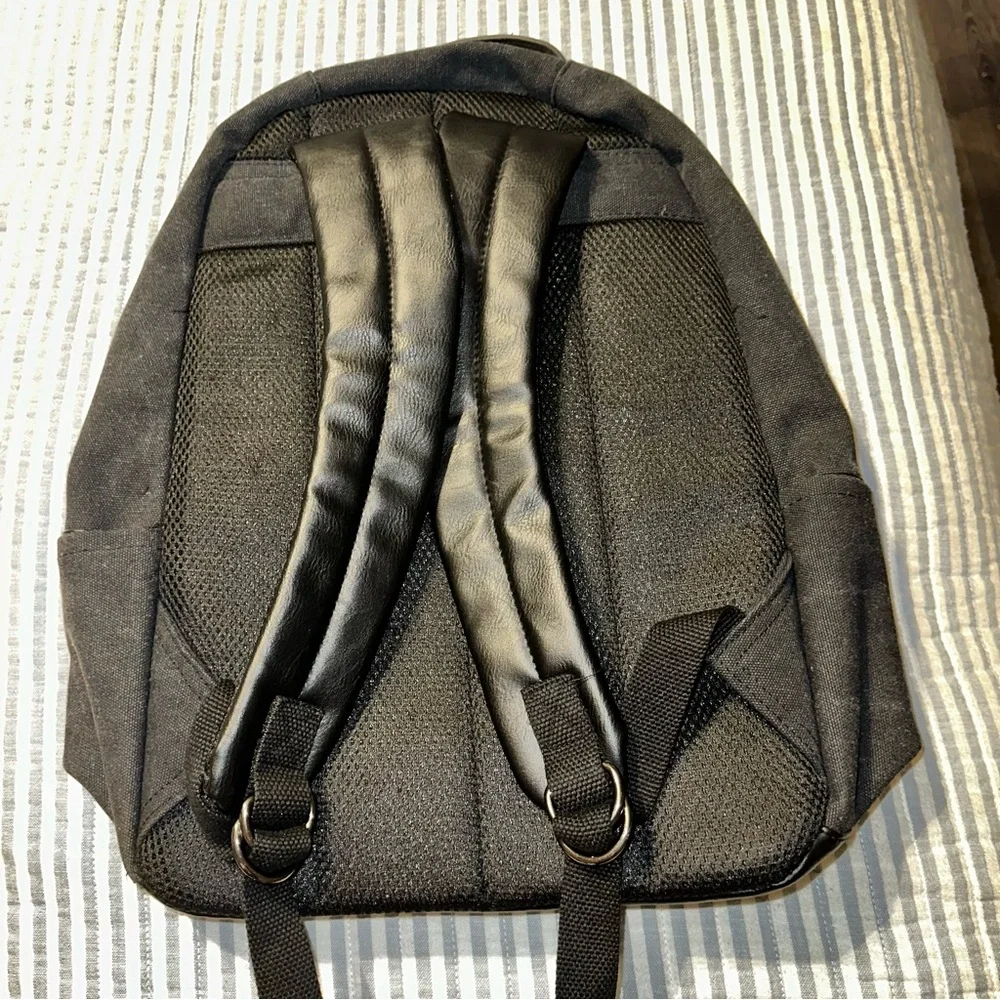 PX Collective Black Canvas and Faux Leather Laptop Backpack Rucksack Mens Womens